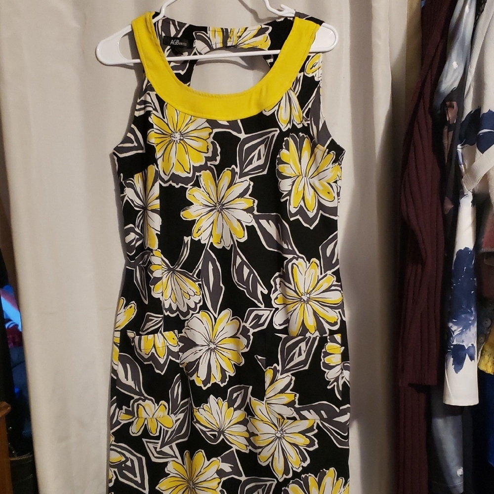 AGB Dress with Yellow and Black Floral Design